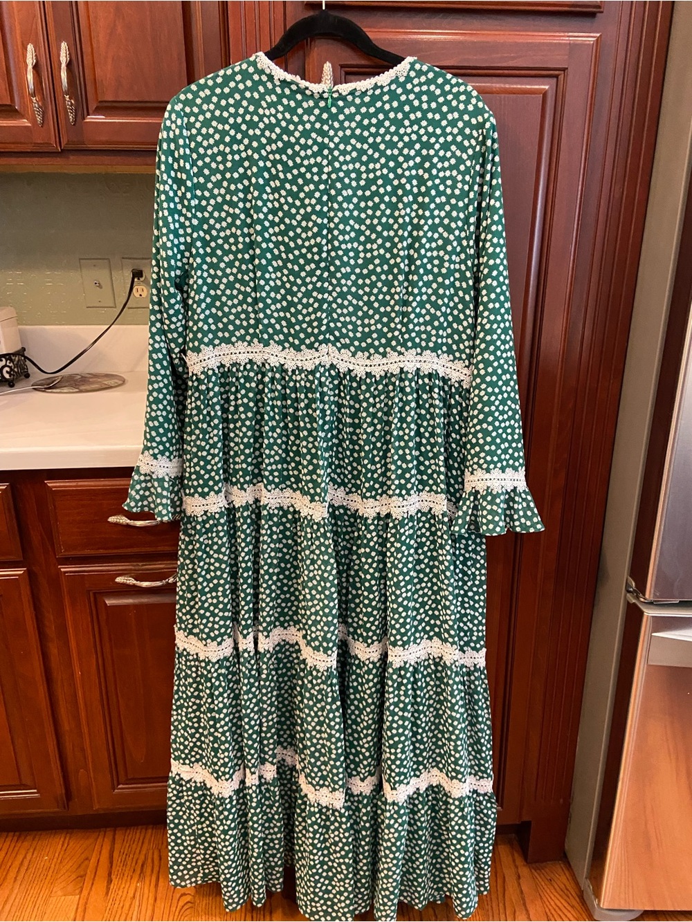 Dainty Jewells Green Polka Dot Tiered Maxi Dress with White Lace Trim - Picture 3 of 5
